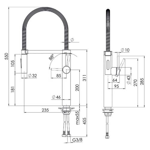 tdra1 Franke Küchenarmatur Pescara XL, mit Schlau