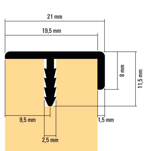 tdra1 Front frame profile with T-bar, 19 x 8 mm,