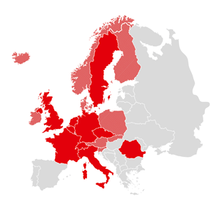 Locații pe harta Europei
